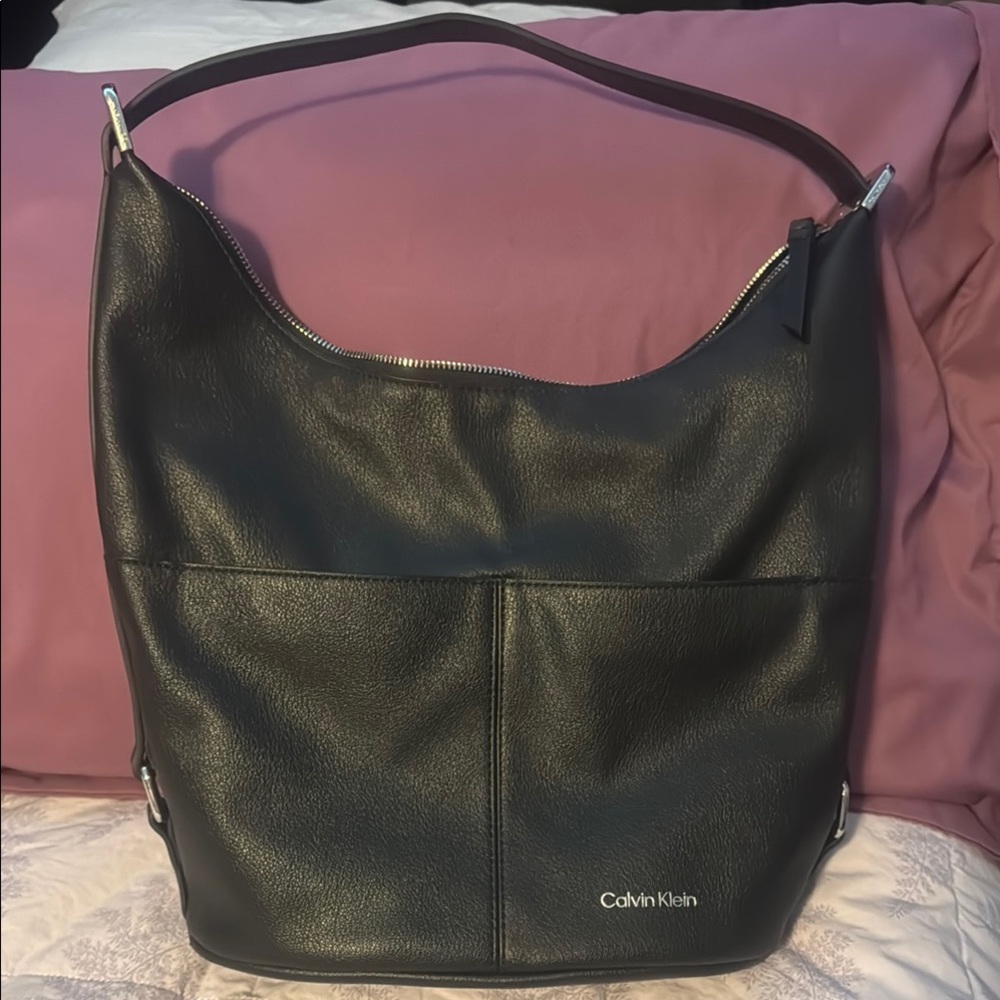 Calvin Klein Black Hobo Bag with Pebbled Leather